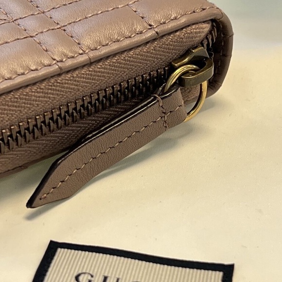 Gucci Calfskin Matelasse Pearly GG Marmont Zip Around Wallet Porcelain Rose - Picture 3 of 11